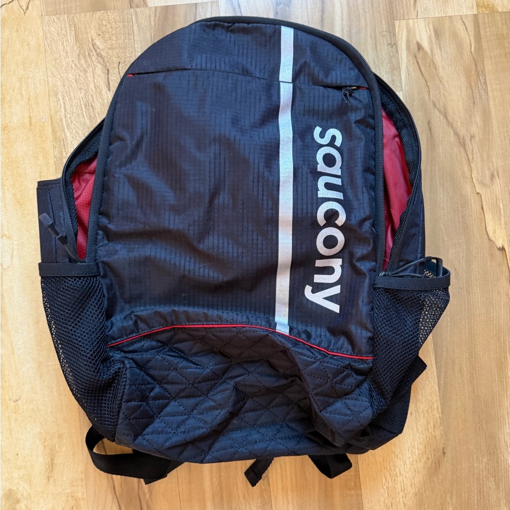 Saucony Backpack in Black with Red Accents